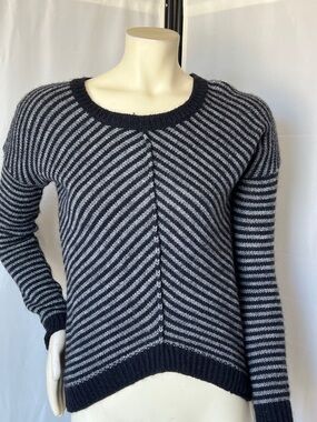 Lineamaglia Wool and Alpaca Bkend Striped High-Low Sweater